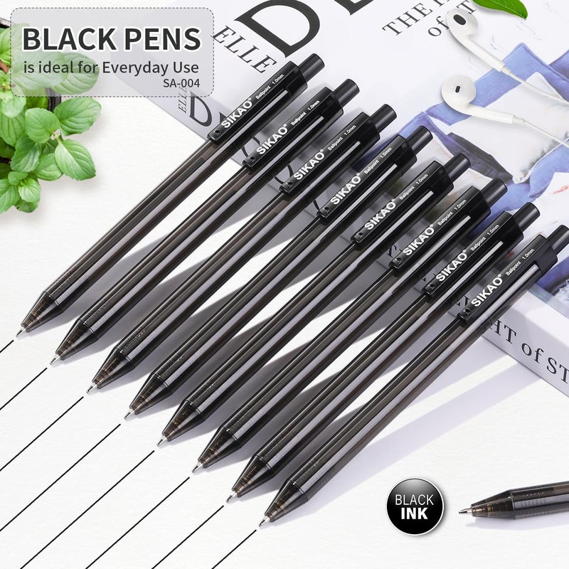 Sikao Black Pens Bulk, 60 Pack Retractable Ballpoint Pens, Black Ink 1.0mm Medium Point, Smooth Writing No-Smear, Click Pens for Teachers, Students, Restaurant Servers, School & Office Supplies - Image 2